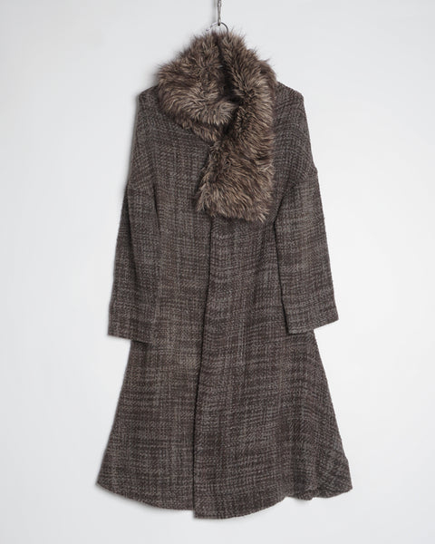 Yohji Yamamoto tweed fur collar coat