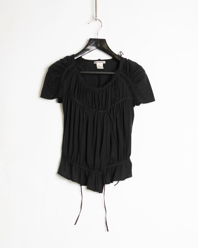 Issey Miyake Gathered Black Braid Top
