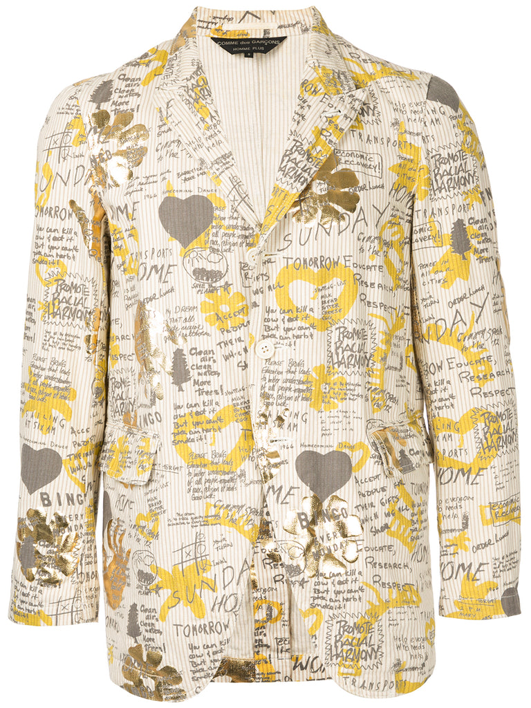COMME DES GARÇONS Homme Plus scribble printed pinstripe blazer