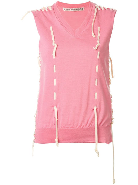 COMME DES GARÇONS destroyed lace-up knitted top