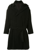 Yohji Yamamoto hooded belted knee-length coat