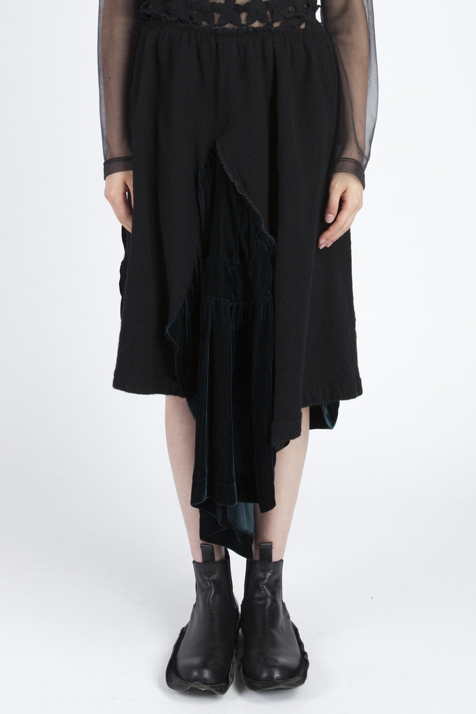 COMME des GARÇONS <br> Velvet boiled wool culottes / top