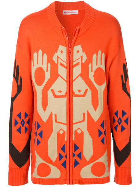 WALTER VAN BEIRENDONCK person intarsia zipped cardigan