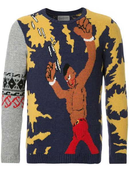 YOHJI YAMAMOTO Pour Homme mixed-print intarsia-knit jumper