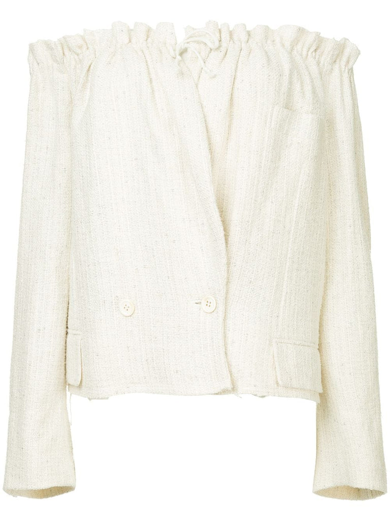 COMME DES GAR ONS tie up collar cropped jacket dot COMME