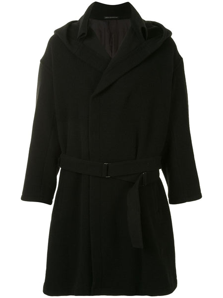 Yohji Yamamoto hooded belted knee-length coat