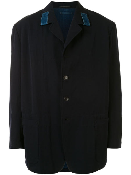 Yohji Yamamoto Pour Homme reversible denim trim single-breasted blazer