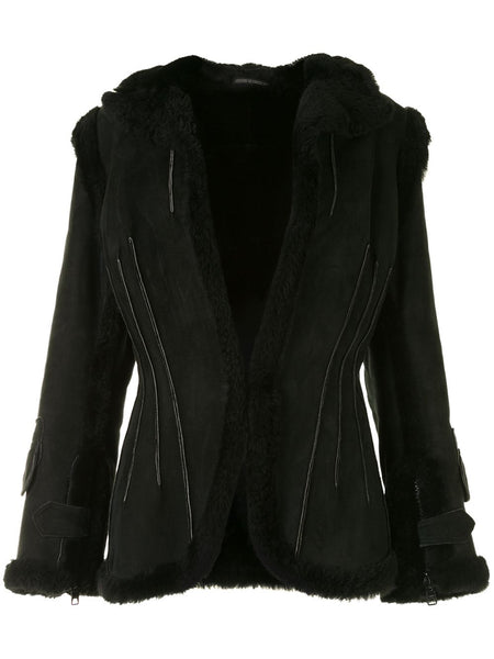 Yohji Yamamoto shearling trimming slim-fit jacket