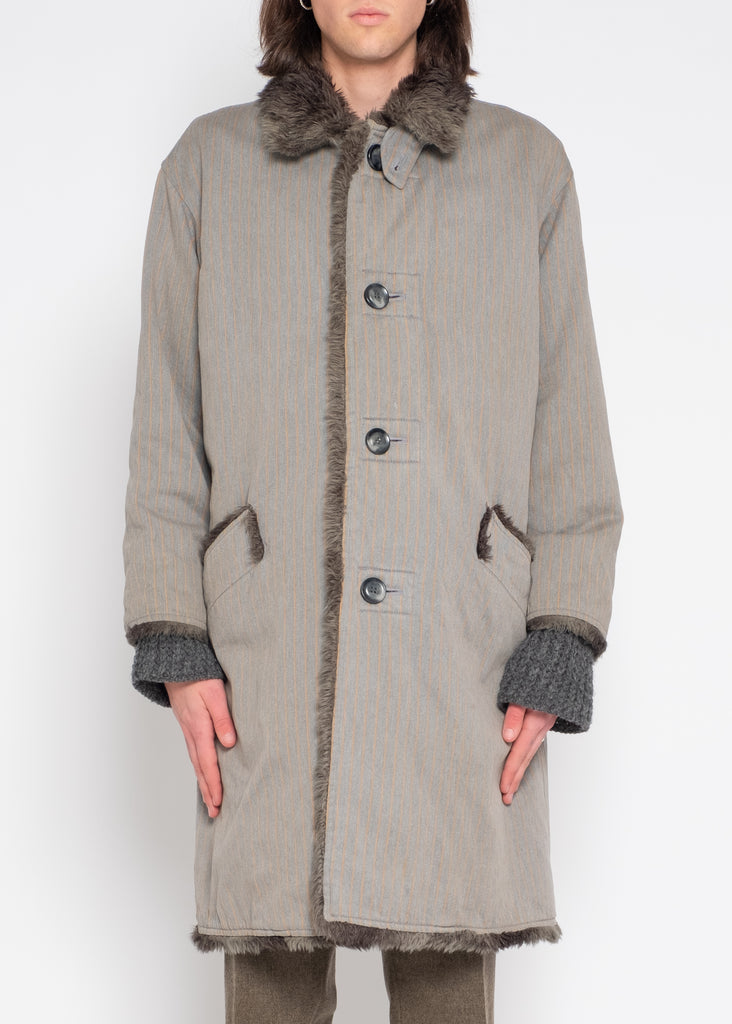 Issey Miyake padded fur trim coat