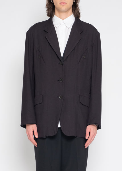 Yohji Yamamoto reversible stand-up collar buttoned jacket
